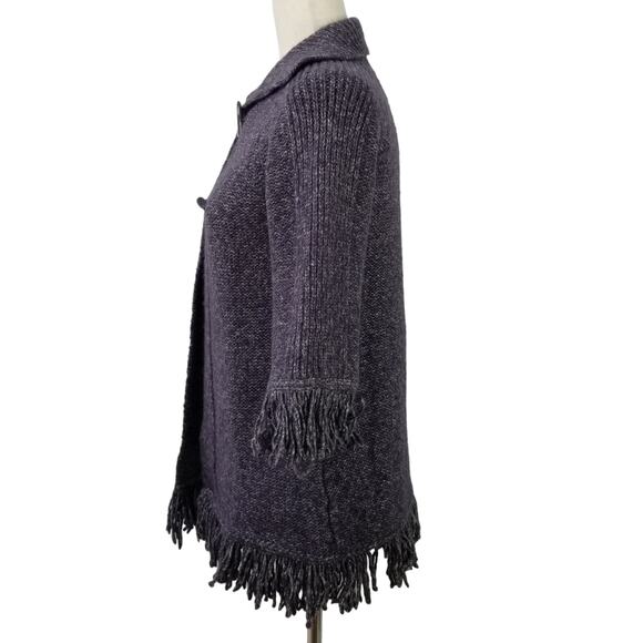 Marisa Christina Purple Wool Blend 2 Button Cardigan Fringe Hem Sweater Size S - Picture 2 of 4